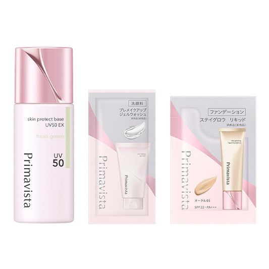 Skin Protect Base (Sebum Prevention) UV50 EX Fresh Green Set, Fresh Green, 25ml, 0.4g, 3.5g