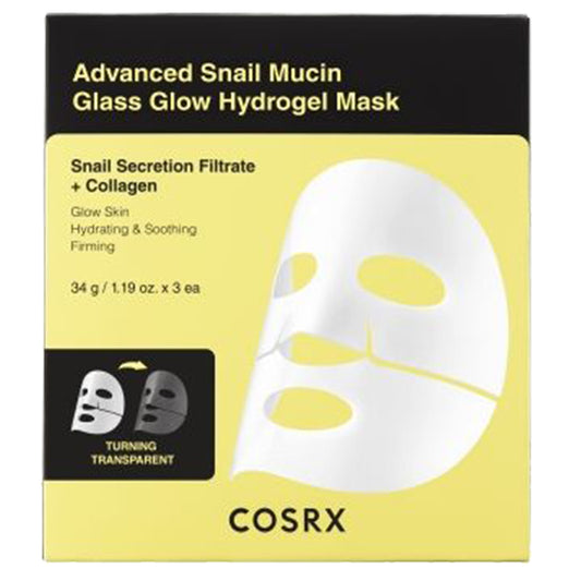 COSRX Advanced Snail Mucin Glass Glow Hydrogel Mask, 34ml×3 sheets