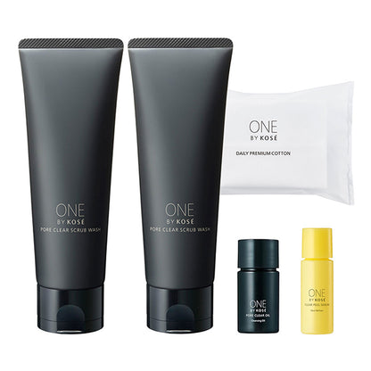 ONE BY KOSE Pore Clear Scrub Wash 2-Piece Trial Set, 130g