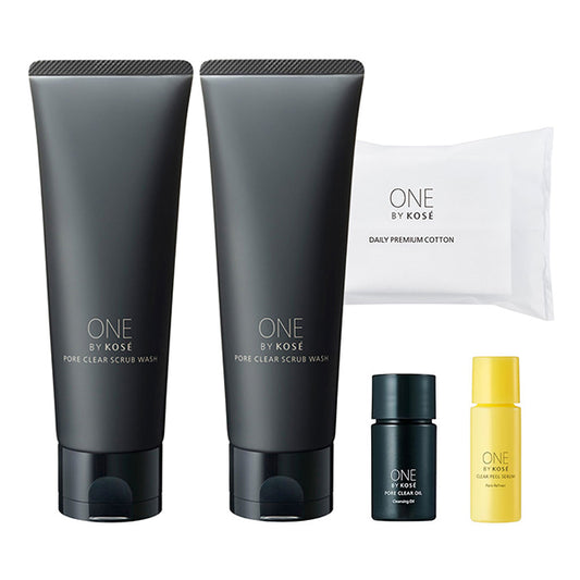 ONE BY KOSE Pore Clear Scrub Wash 2-Piece Trial Set, 130g