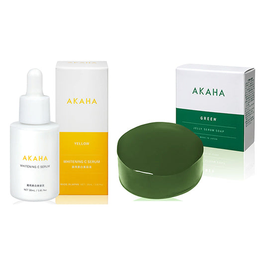 AKAHA Medicated Whitening C Serum & Jelly Serum Soap GREEN Set, 30ml