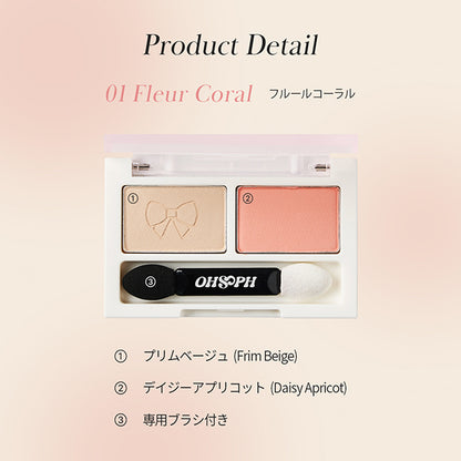 OHSOPH Double Up Dual Shadow Palette (01 Fleur Coral), 2.8g
