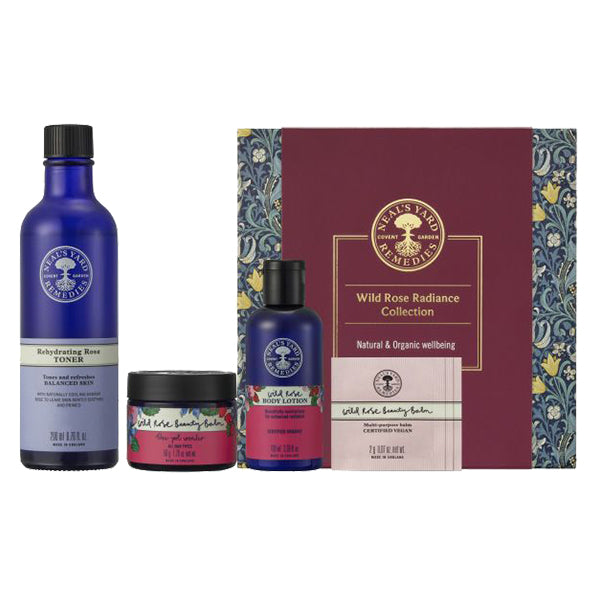 Neal’s Yard Remedies Wild Rose Radiance Collection, 200ml, 50g, 100ml, 3 single-serving packets