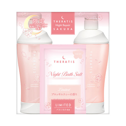 THERATIS Night Repair Pair Set with Bath Salts, Sakura, 435ml, 435g, 50g
