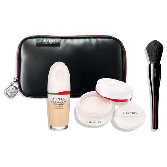 SHISEIDO Brush Pouch Kit (Essence Skin Glow Foundation 140 & Essence Skin Setting Powder 01 & MARU FUDE)