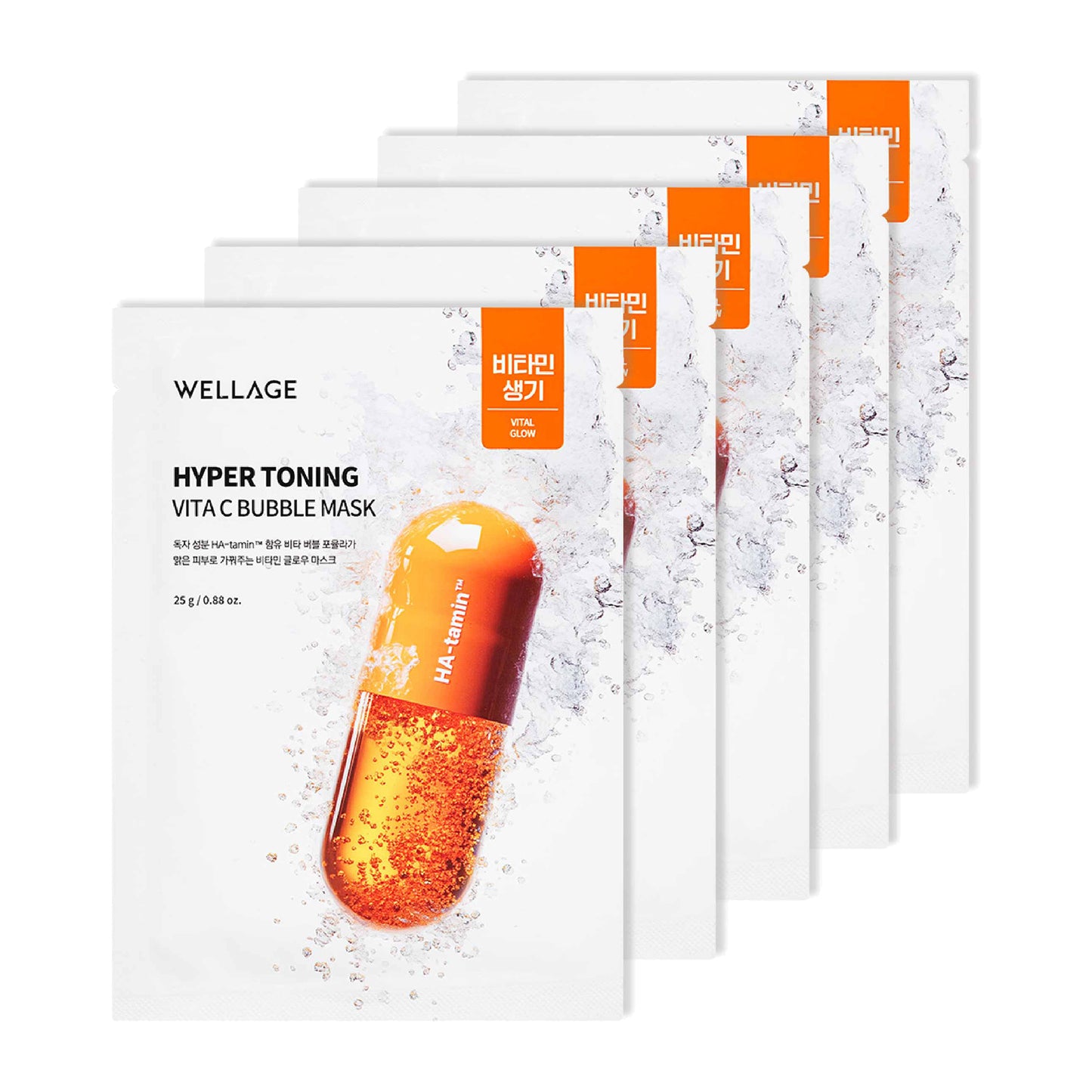 WELLAGE Hyper Tone VTC Bubble Jet Mask, 25g x 5 Sheets