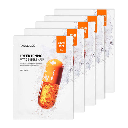WELLAGE Hyper Tone VTC Bubble Jet Mask, 25g x 5 Sheets