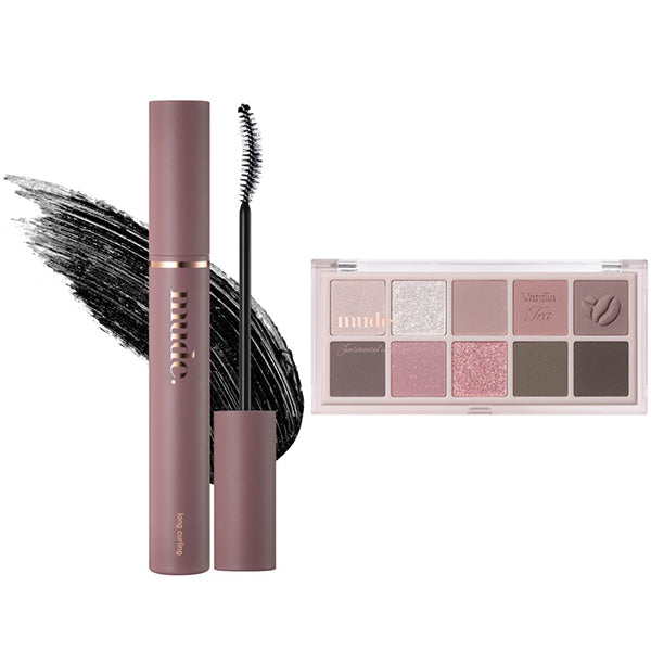 mude Long Lash Curling Mascara 01BL & Shawl Moment Eyeshadow Palette 06 Set