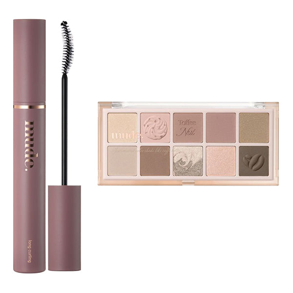 mude Long Lash Curling Mascara 01BL & Shawl Moment Eyeshadow Palette 05 Set