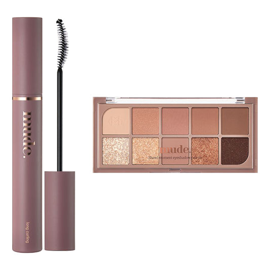 mude Long Lash Curling Mascara 01BL & Shawl Moment Eyeshadow Palette 01 Set