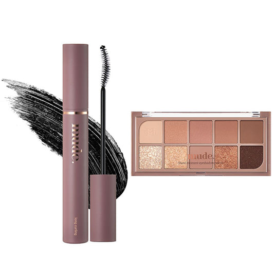 mude Long Lash Curling Mascara 01BL & Shawl Moment Eyeshadow Palette 01 Set