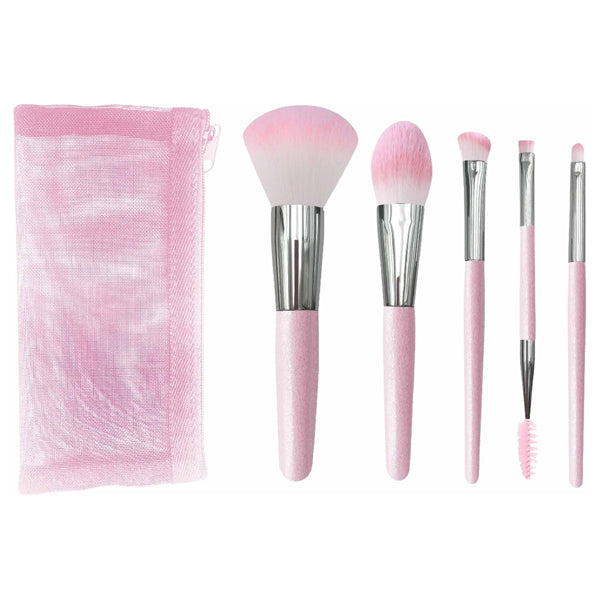 Studio17 Portable Makeup Brush Set (Pink), 5 Brushes + Pouch