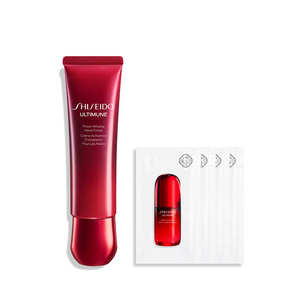 SHISEIDO Ultimune Powerizing Hand Cream Limited Set, 50g, 1.5ml×4 packets (Green Floral)