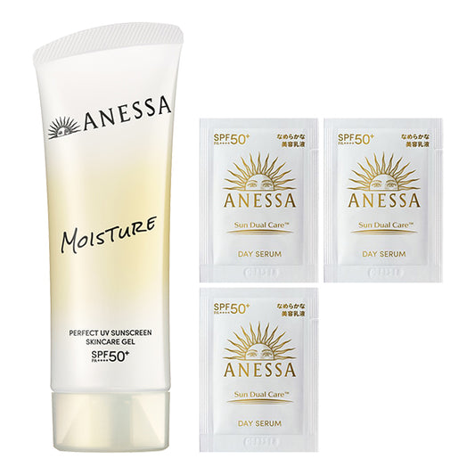 ANESSA Perfect UV Skincare Gel NB Limited Set, SPF50,, 90g, 0.5ml×3 (White Floral)