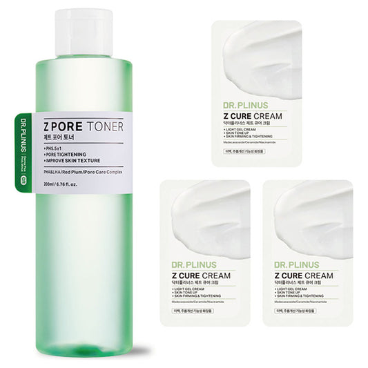DR.PLINUS Pore Toner Set with Z Cure Cream Samples, 200ml