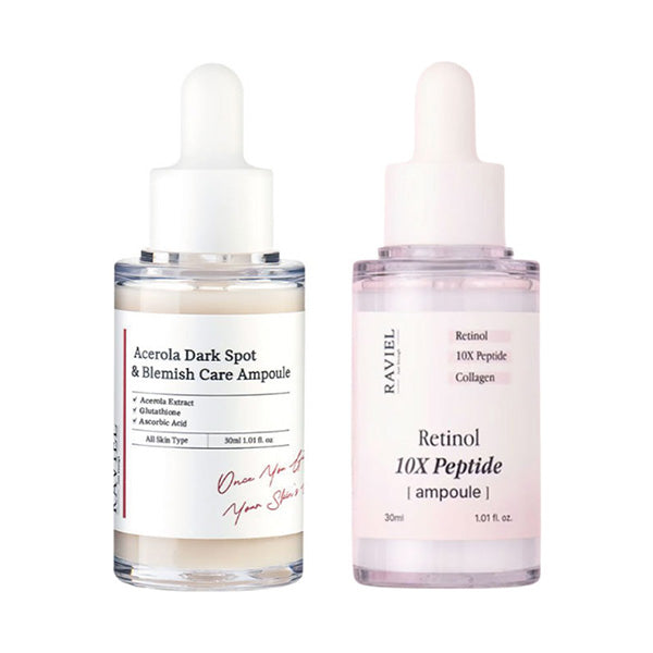 RAVIEL Acerola Dark Spot & Blemish Care Serum Ampoule + Retinol 10X Peptide Ampoule Set, 30ml, 30ml