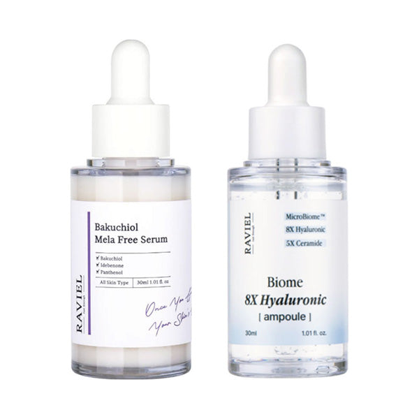 RAVIEL Bakuchiol Mela-Free Serum + Biome 8X Hyaluron Ampoule Set, 30ml