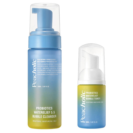 Peacholic Probiotics Water Leaf 5.5 Bubble Cleanser + Mini Water Leaf Bubble Toner Set, 150ml