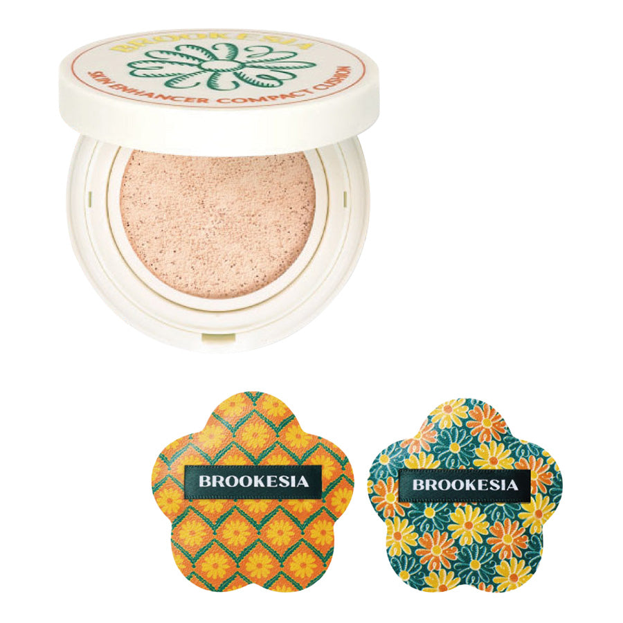 BROOKESIA Skin Enhancer Compact Cushion Glow Original Puff Set (02 Soft Rosy)