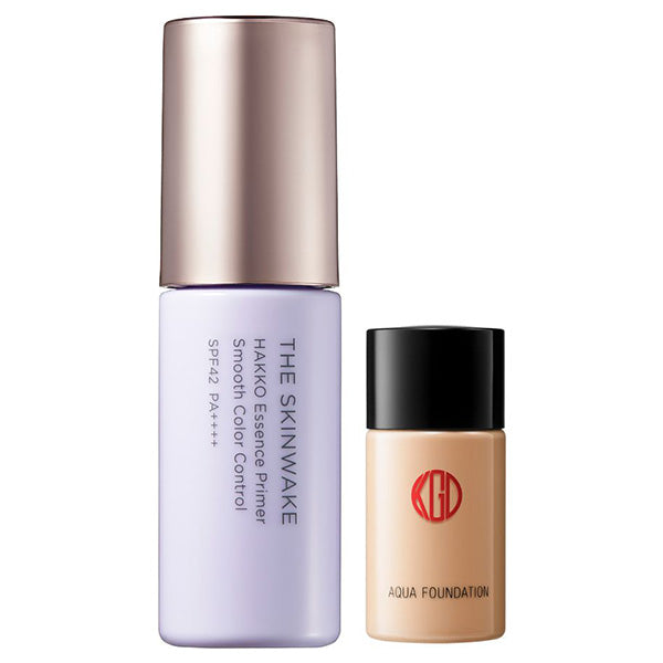 Koh Gen Do The Skin Wake Fermented Primer Smooth Color Control Aqua Foundation Mini Set SPF42 PA++++ (Wisteria Purple), 25ml, 10ml