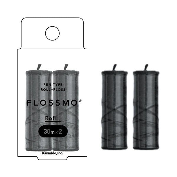 FLOSSMO Pen-Style Roll Floss Refill (Black Thread), 30m x 2