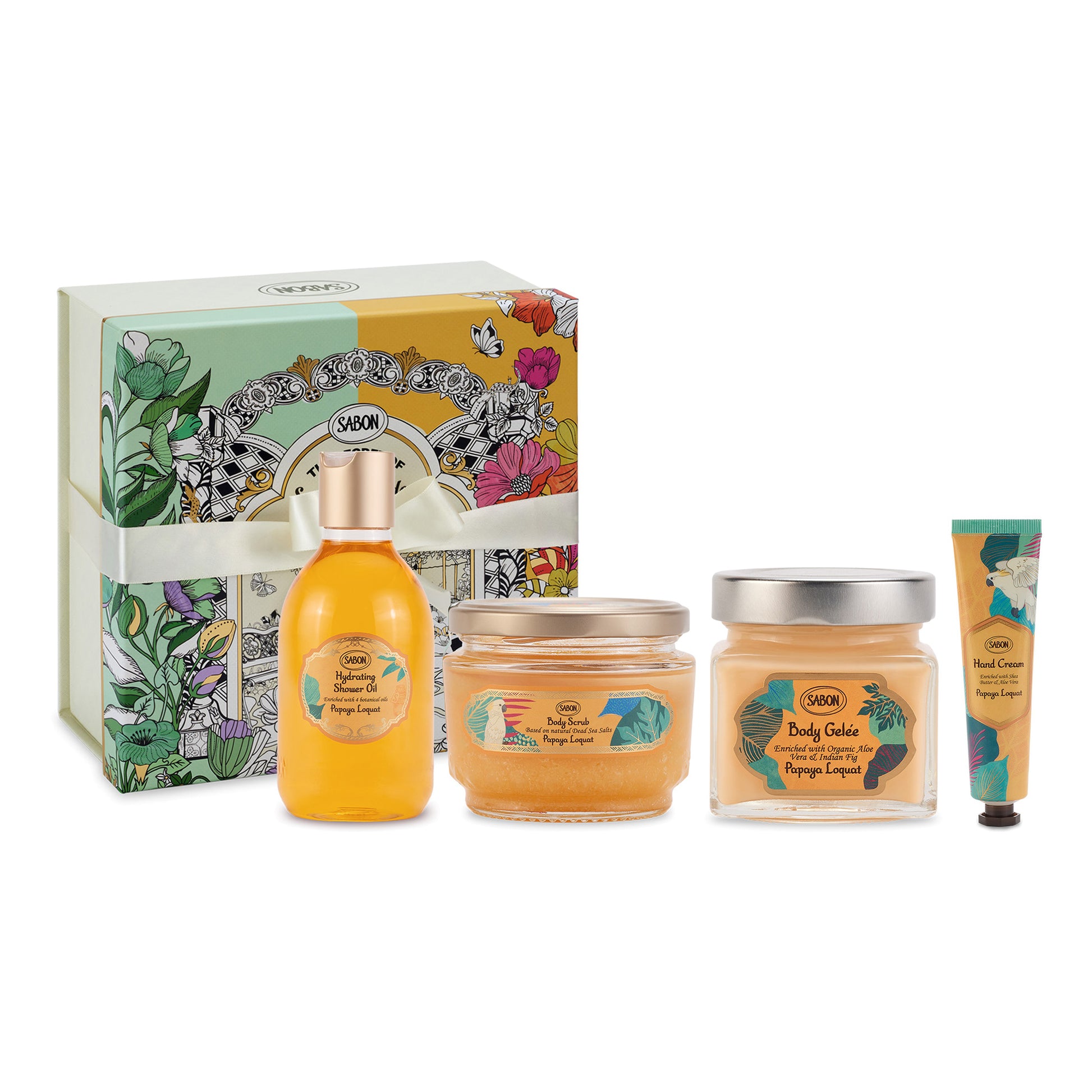 SABON Summer Body Care Kit (Papaya Loco), 300ml, 320g, 200ml, 30ml