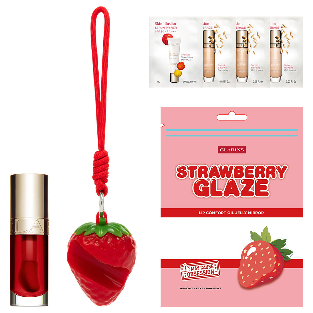 CLARINS Lip Comfort Oil Mirror Charm Set (08 Strawberry)