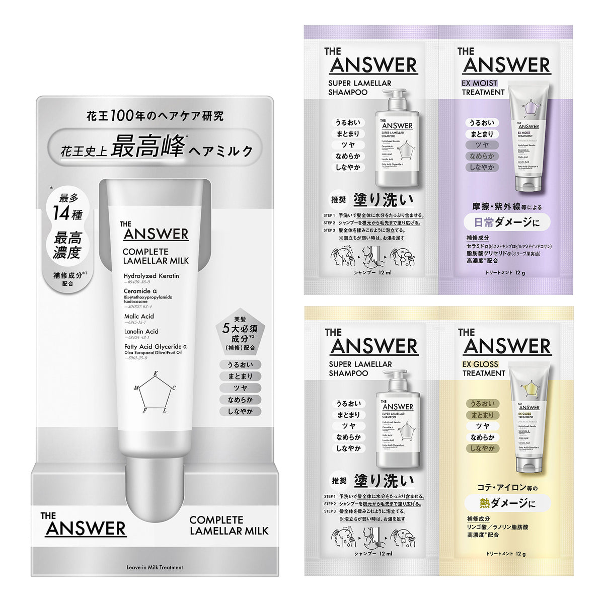 THE ANSWER Complete Lamellar Milk Set, 70g, 12ml, 12g, 12ml, 12g