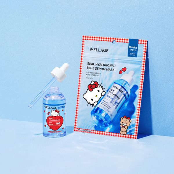WELLAGE HA Blue Serum Mask 7-Piece Set, Hello Kitty Edition, 150ml