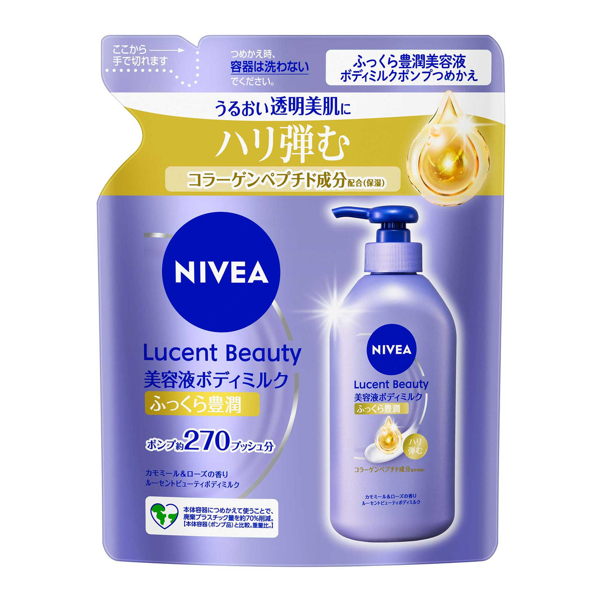 NIVEA Lucent Beauty Vital Enrich Plump Rich Essence Body Milk Refill, 270g (Chamomile & Rose Scent)