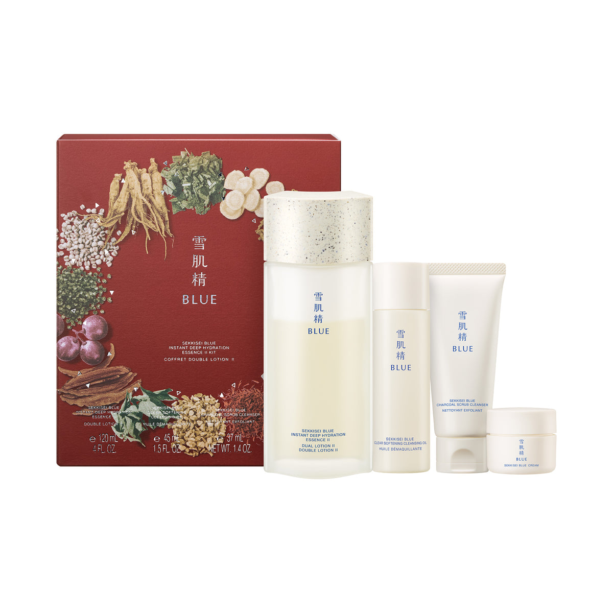 SEKKISEI BLUE Deep Hydrating Essence Liquid II Kit Limited Edition, 120ml, 45ml, 40g, 12g