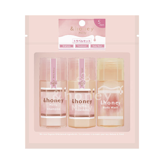 &honey Melty Shampoo, Hair Treatment & Body Wash Mini Bottle Set, 45ml, 45g, 45ml