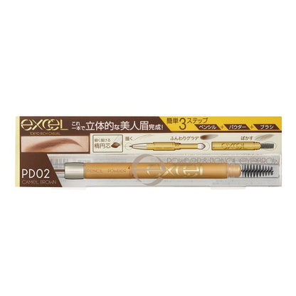 excel Powder & Pencil Eyebrow EX, PD02 (camel brown), 0.4g