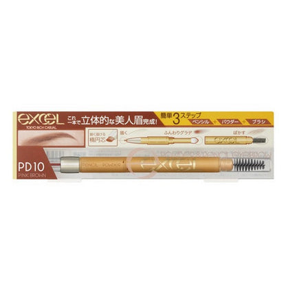 excel Powder & Pencil Eyebrow EX, PD10 (Pink Brown), 0.4g