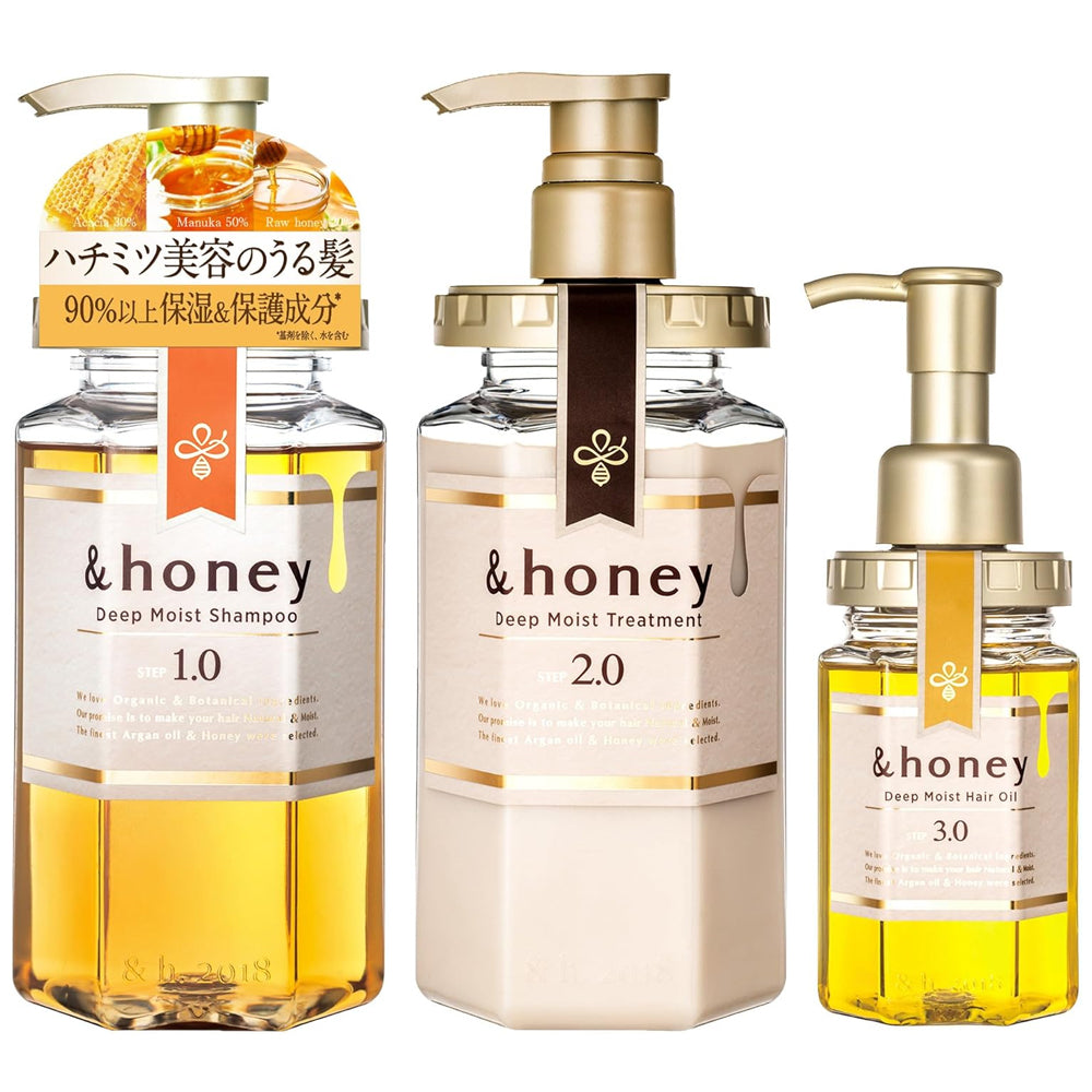 &honey Deep Moist 3-Piece Set (Shampoo, Treatment, Hair Oil)